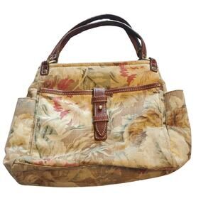 Vintage Fossil Premium Floral Print Canvas Leather No. 054 Purse Shoulder Bag